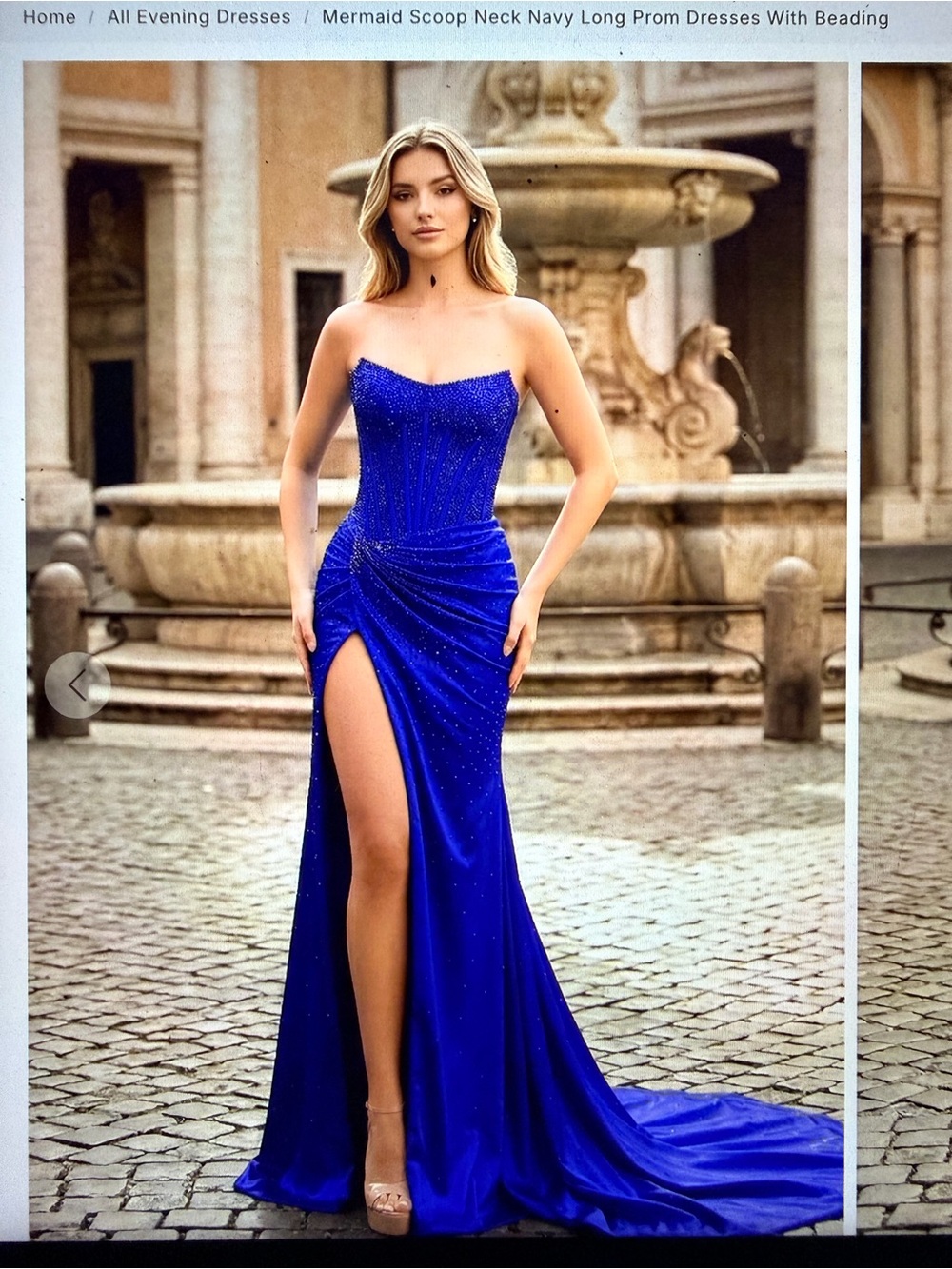 Strapless Beaded Evening Gown in Royal Blue worn once!